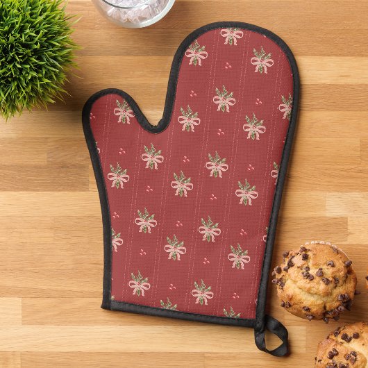 Red Botanical Christmas Ofenhandschuh