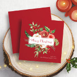 Red Botanical Mercury Christmas Card<br><div class="desc">Red Botanical Merry Christmas Card. Feiern Sie die Saison stilvoll mit dieser quadratischen Karte aus der Red Holiday Watercolor Botanical Christmas Cards Collection. Dieses elegante "Frohe Weihnachten"-Drehbuch vor einem reichen, tiefroten Hintergrund, gerahmt von lebhaften Aquarellfarben, roten Blume und Grün, zeichnet die zeitlose Schönheit und Wärme der Ferien aus. Es ist...</div>