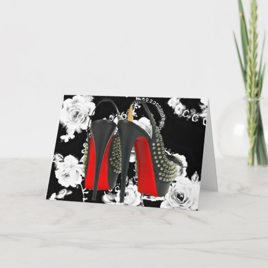 Red Bottom Spike Heelse Romantische Rose Karte (Vorderseite)