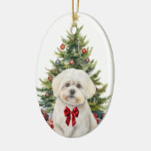 Red Bow Adorable Maltese Dog Weihnachten Keramik Ornament (Links)