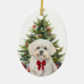 Red Bow Adorable Maltese Dog Weihnachten Keramik Ornament (Vorne)