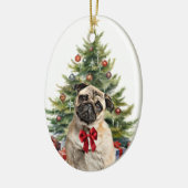 Red Bow Adorable Mops Dog Weihnachten Keramik Ornament (Links)