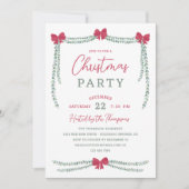 Red Bow-Adorned Garlands Weihnachtsgebäck Party Einladung (Vorderseite)