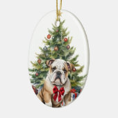 Red Bow Adortable Bulldog Weihnachten Keramik Ornament (Links)