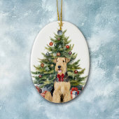 Red Bow Airedale Terrier Dog Weihnachten Keramik Ornament