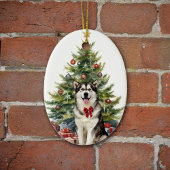 Red Bow Alaskan Malamute Dog Weihnachten Keramik Ornament