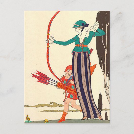 Red Bow Amustion von George Barbier Postkarte (Vorderseite)