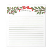 Red Bow and Holly Garland Christmas List Notizblock (Vorderseite)