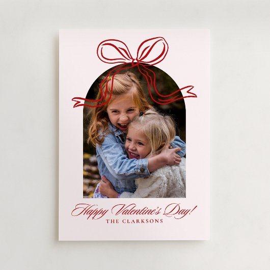 Red Bow Arch Frame Valentine’s Day Photo Card Einladung