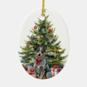Red Bow Australian Cattle Dog Weihnachten Keramik Ornament (Vorne)