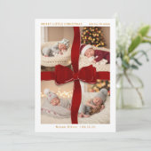 Red Bow Baby’s First Christmas Four Photo Card Einladung (Stehend Vorderseite)