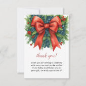 Red Bow Baby Shower Christmas Brunch Dankeskarte (Vorderseite)