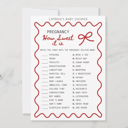 Red Bow Baby Shower - Editable Name, 5x7 Einladung (Vorderseite)