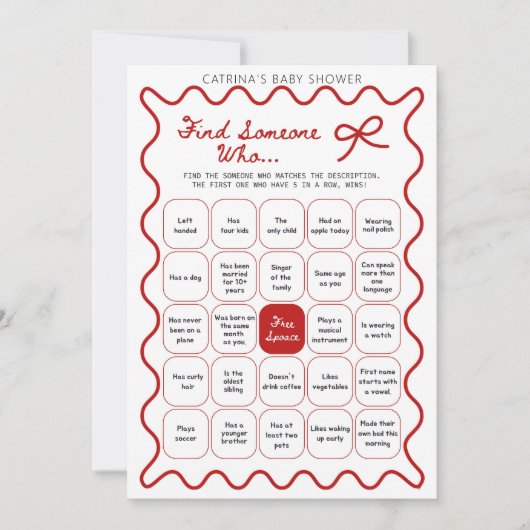 Red Bow Baby Shower - Editable Name, 5x7 Invitatio Einladung (Vorderseite)