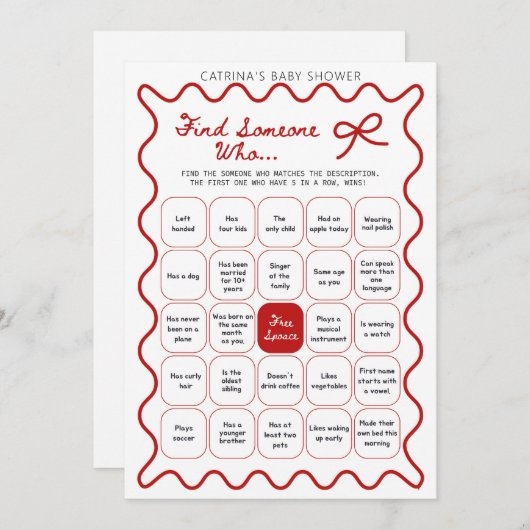 Red Bow Baby Shower - Editable Name, 5x7 Invitatio Einladung (Vorne/Hinten)