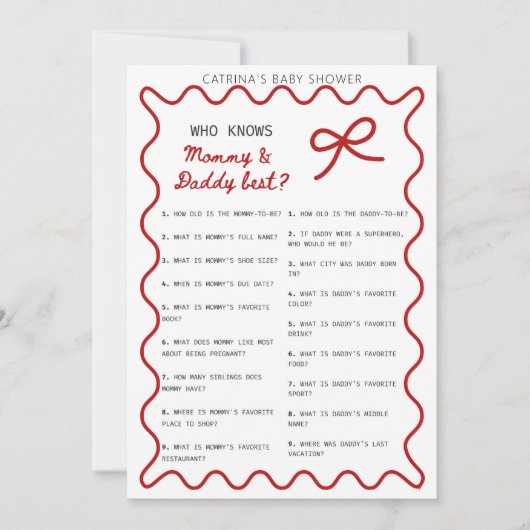 Red Bow Baby Shower - Editable Name, 5x7 Invitatio Einladung (Vorderseite)