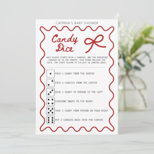 Red Bow Baby Shower - Editable Name, 5x7 Invitatio Einladung (Stehend Vorderseite)