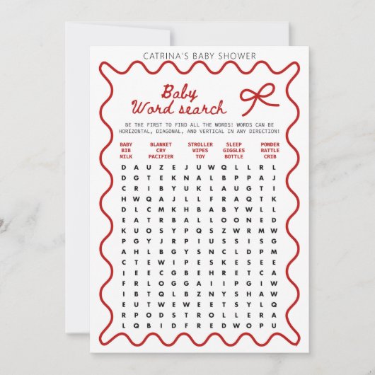 Red Bow Baby Shower - Editable Name, 5x7 Invitatio Einladung (Vorderseite)