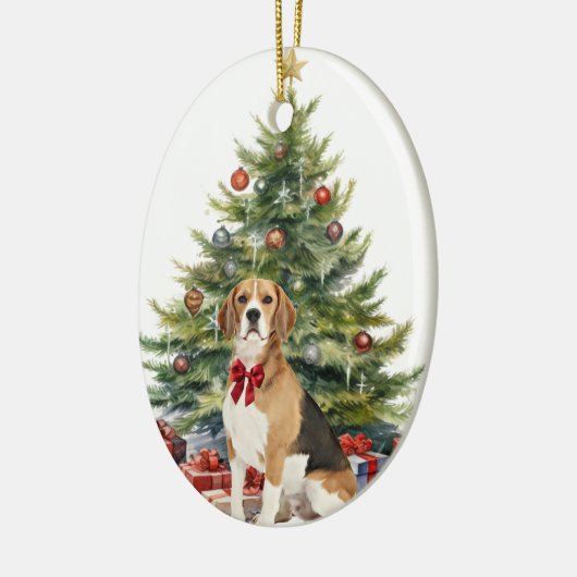 Red Bow Beagle Hound Dog Weihnachten Keramik Ornament (Links)