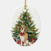 Red Bow Beagle Hound Dog Weihnachten Keramik Ornament (Vorne)