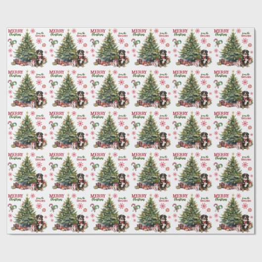 Red Bow Bernese Mountain Dog Holiday Tree Geschenkpapier (Flach)