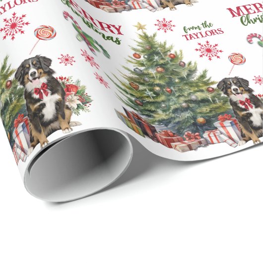 Red Bow Bernese Mountain Dog Holiday Tree Geschenkpapier (Rolleneckpunkt)