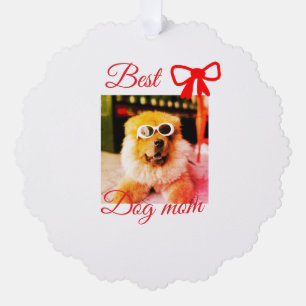 Red bow best dog Mom Papa Foto hund/pet name Ornament Karte