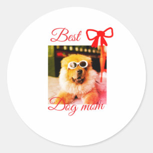 Red bow best dog Mom Papa Foto hund/pet name Runder Aufkleber