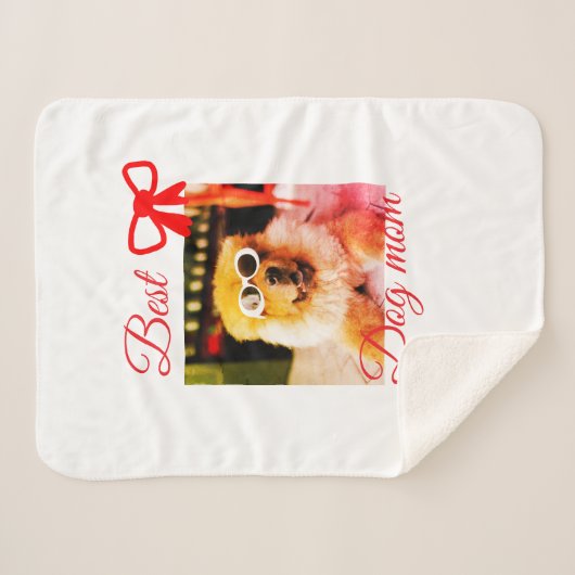 Red bow best dog Mom Papa Foto hund/pet name Sherpadecke (Vorderseite (Horizontal))