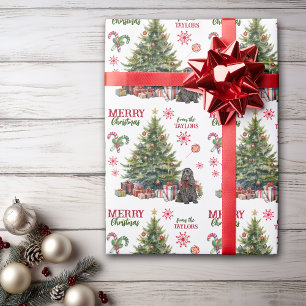 Red Bow Black Cocker Spaniel Dog Holiday Tree Geschenkpapier