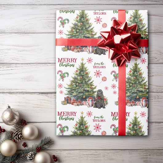 Red Bow Black Cocker Spaniel Dog Holiday Tree Geschenkpapier
