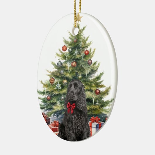 Red Bow Black Cocker Spaniel Dog Keramik Ornament (Links)