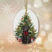Red Bow Black Labrador Retriever Keramik Ornament