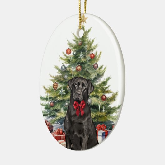Red Bow Black Labrador Retriever Keramik Ornament (Links)