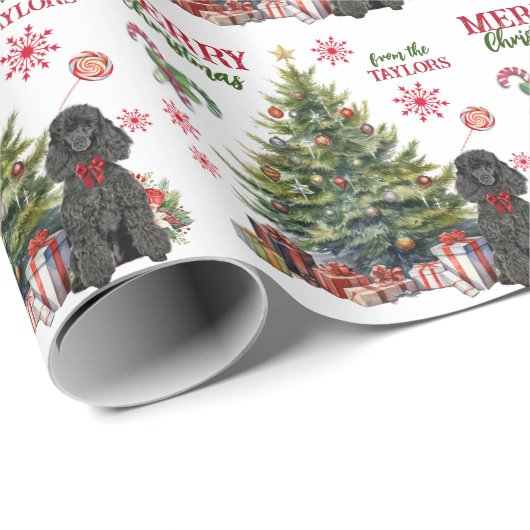Red Bow Black Standard Poodle Dog Holiday Tree Geschenkpapier (Rolleneckpunkt)