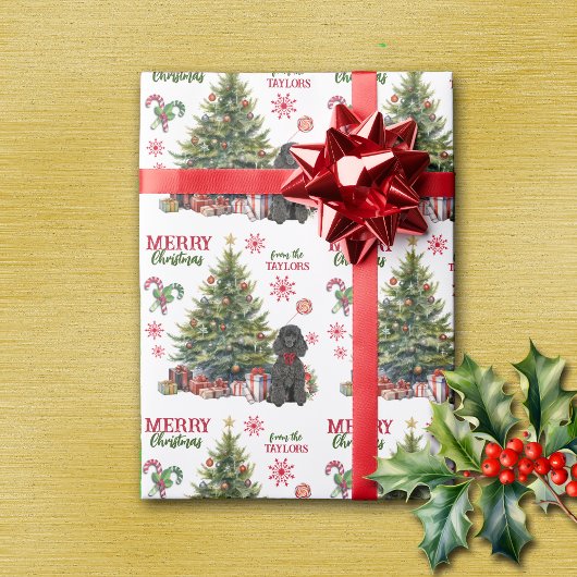 Red Bow Black Standard Poodle Dog Holiday Tree Geschenkpapier