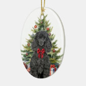 Red Bow Black Standard Poodle Dog Weihnachten Keramik Ornament (Links)