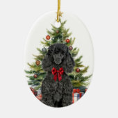 Red Bow Black Standard Poodle Dog Weihnachten Keramik Ornament (Vorne)