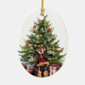 Red Bow Black Tan Cocker Spaniel Dog Keramik Ornament (Vorne)
