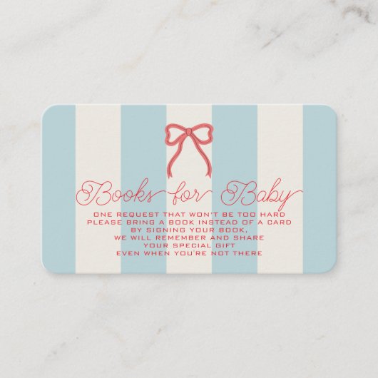 Red Bow & Blue Stripes Baby Shower Book Request Begleitkarte (Vorderseite)