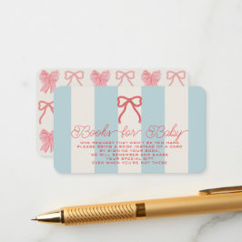 Red Bow & Blue Stripes Baby Shower Book Request Begleitkarte