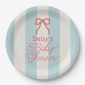 Red Bow & Blue Stripes Baby Shower Pappteller (Vorderseite)