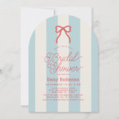 Red Bow & Blue Stripes Bridal Shower Einladung (Vorderseite)