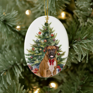 Red Bow Boxer Dog Weihnachten Keramik Ornament