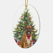 Red Bow Boxer Dog Weihnachten Keramik Ornament (Links)