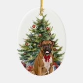 Red Bow Boxer Dog Weihnachten Keramik Ornament (Vorne)