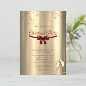 Red Bow, Brillen Gold Ornaments Company Weihnachte Einladung (Stehend Vorderseite)