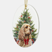 Red Bow Buff Blonde Cocker Spaniel Dog Keramik Ornament (Links)