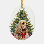 Red Bow Buff Blonde Cocker Spaniel Dog Keramik Ornament (Vorne)
