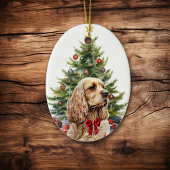Red Bow Buff Blonde Cocker Spaniel Dog Keramik Ornament